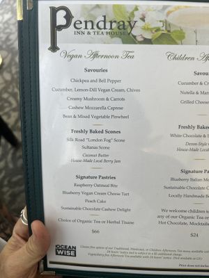 Menu  at Pendray Inn and Tea House in Victoria