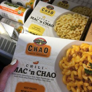 Vegan Mac and Cheese in frozen section at Woodlands Market in Tiburon