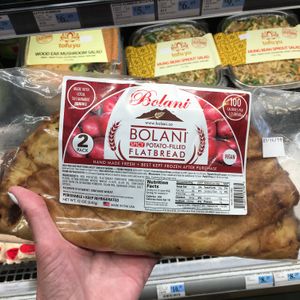 Vegan potato-filled flatbread  at Woodlands Market in Tiburon