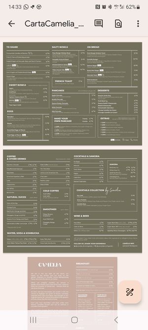 Menu at Camélia in Porto