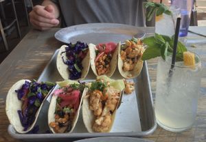 Veganized veggie tacos (avocado, sweet potato, and cauliflower) and mocktail mojito  at Vida Taco Bar in Annapolis