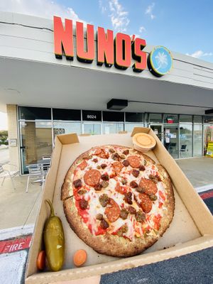 Meat lovers pizza 10in personal size  at Nuno's Tacos & Vegmex Grill in Dallas