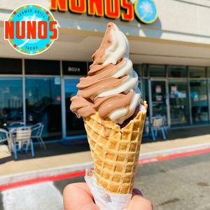 Swirl Waffle Cone made with Oatly Softserve  at Nuno's Tacos & Vegmex Grill in Dallas