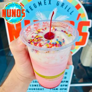 Strawberry Shake made with Oatly Softserve  at Nuno's Tacos & Vegmex Grill in Dallas