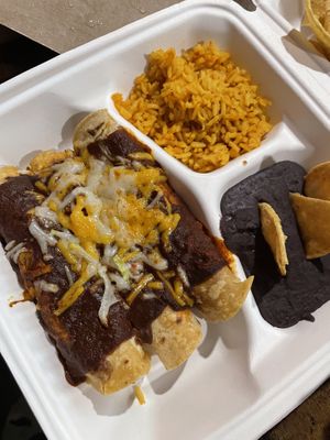 Ancho Enchiladas with vegan bistec  #Veganuary at Nuno's Tacos & Vegmex Grill in Dallas