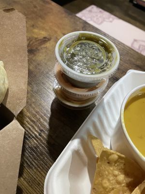 Extra sauces for burrito  #Veganuary at Nuno's Tacos & Vegmex Grill in Dallas