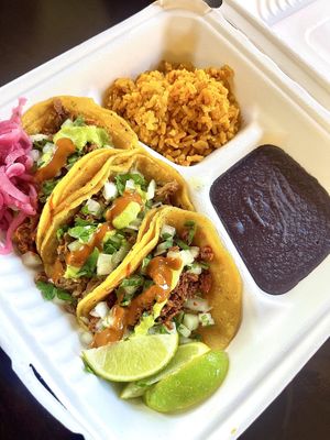 Three street taco plate   at Nuno's Tacos & Vegmex Grill in Dallas