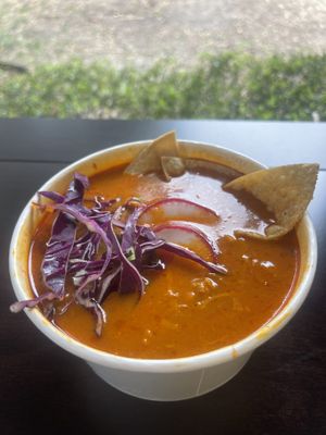 Pozole rojo  at Nuno's Tacos & Vegmex Grill in Dallas