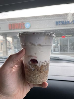 Tres leche cake cup  at Nuno's Tacos & Vegmex Grill in Dallas