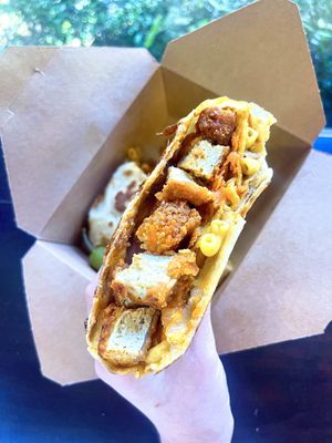 Beyond Buffalo chicken Crunchwrap (no chorizo) - my new go-to  at Nuno's Tacos & Vegmex Grill in Dallas