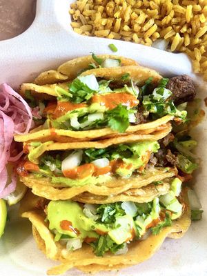 Street taco plate on corn tortillas   at Nuno's Tacos & Vegmex Grill in Dallas