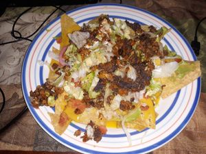 Nunos loaded nachos (delicious!) at Nuno's Tacos & Vegmex Grill in Dallas