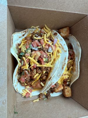Vegan breakfast tacos  at Nuno's Tacos & Vegmex Grill in Dallas