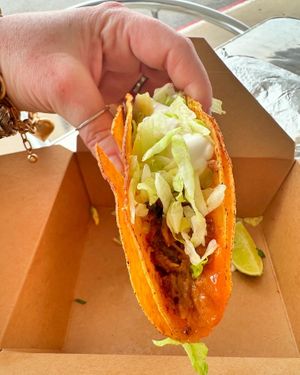 Hard taco with cheese, lettuce & SC  at Nuno's Tacos & Vegmex Grill in Dallas