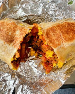 Breakfast burrito with tofu and potatoes   at Nuno's Tacos & Vegmex Grill in Dallas