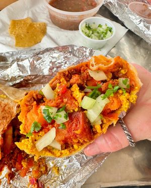 Needs crunch. Added lettuce and onions myself    at Nuno's Tacos & Vegmex Grill in Dallas