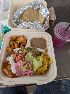 Chilaquiles de desayuno at Nuno's Tacos & Vegmex Grill in Dallas