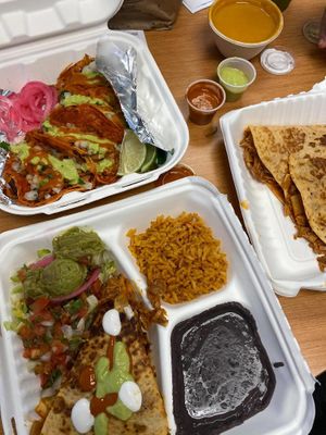 Jackfruit Tacos and Quesadilla  at Nuno's Tacos & Vegmex Grill in Dallas