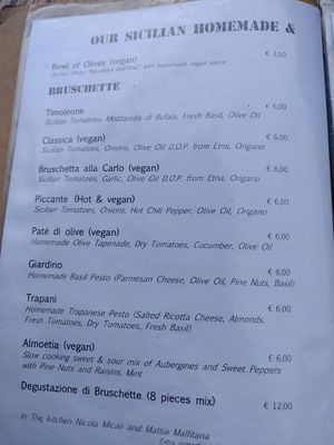 Menu 1 at Timoleone Veggie Restaurant & Cocktail Bar in Taormina