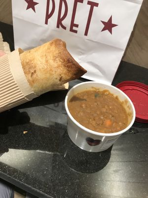 Unwrapped falafel wrap and lentil soup at CLT - Pret A Manger - CC in Charlotte