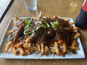 Vegan buffalo chicken poutine  at G-Street Pizza in Halifax