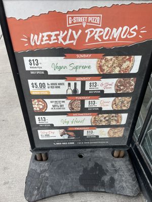Weekly specials   at G-Street Pizza in Halifax