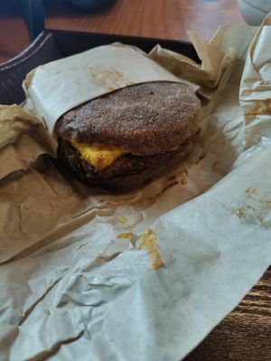Breakfast sandwich (tofu egg and lentil patty) at The Park Side Cafe in Olympia