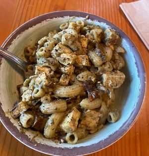 Pesto GF pasta with sun dried tomatoes and chick'n  at The Park Side Cafe in Olympia