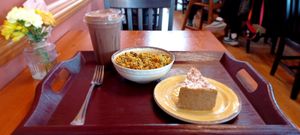 Sweet Potato & Spiced Quinoa Salad, German Chocolate Pie, and Brownie Batter Coldbrew at The Park Side Cafe in Olympia