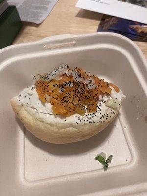 Bagel with carrot lox etc.  at The Park Side Cafe in Olympia