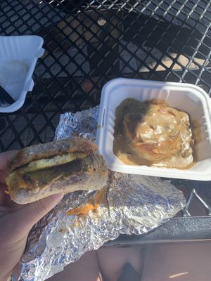 Breakfast sandwich and biscuit with mushroom gravy  at The Park Side Cafe in Olympia