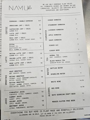 Menu at Namu ნამუ - Maybe closed in Tbilisi