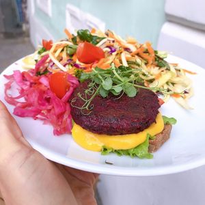 Veggie burger. Vegan cheese. Kimchi. at Namu ნამუ - Maybe closed in Tbilisi