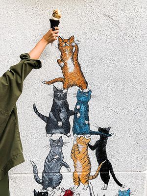Cute graffiti all around the place at The Cone Culture in Tbilisi