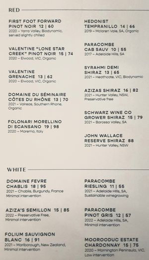 drink menu at Eden in Bondi Beach