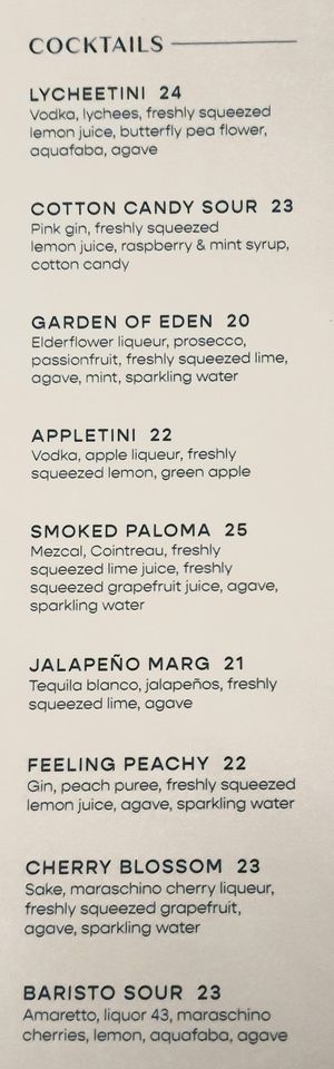 cocktail menu at Eden in Bondi Beach