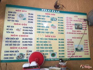 Menu at Thanh Ai in Ho Chi Minh City
