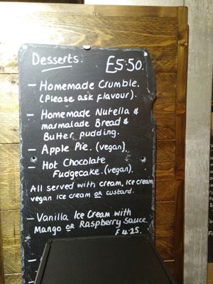 Vegan dessert options in late July 2019 at The Swan Inn in Sidmouth