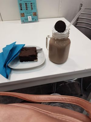 Double choc brownie and oreo milkshake (vegan)  at Brownie Points in Derby