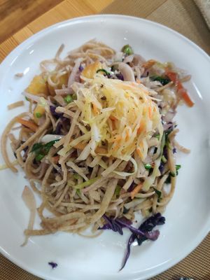 Noodles cabbage and vegan meat at Loving Hut - Ikh delguur in Ulaanbaatar