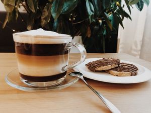 plantbased milk coffees and cookies at Loving Hut - Ikh delguur in Ulaanbaatar
