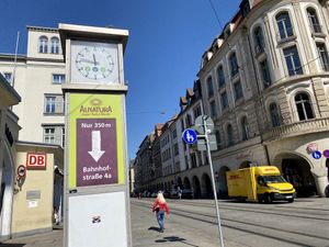 signpost f/ central train station at Alnatura in Erfurt