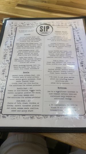 Menu page 3  at Sip in Plattsburgh