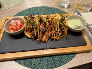 Tacos de heura (picante) at La Cookessa Bio in Granollers