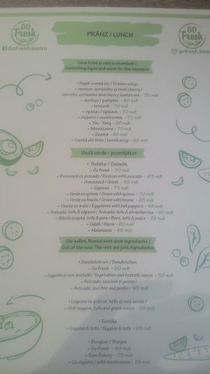 Lunch menu at Go Fresh in Chisinau