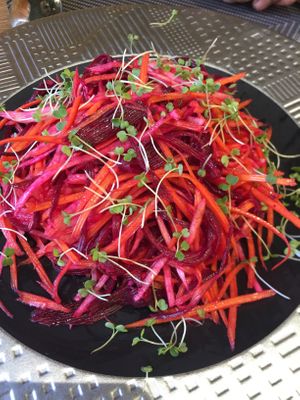 Celeriac, beetroot and carrots salad! Bloody delicious  at Go Fresh in Chisinau