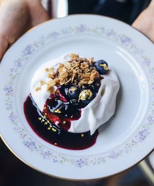Pavlova with blueberries  photo by tdteats at Local Vegan in Seattle