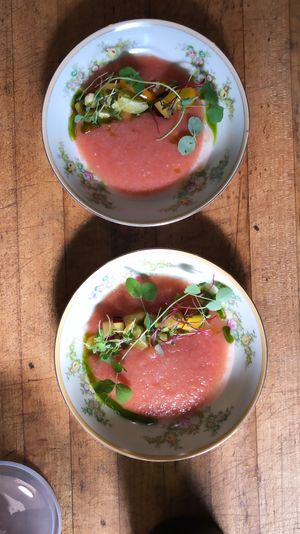 Heirloom tomato gazpacho  at Local Vegan in Seattle