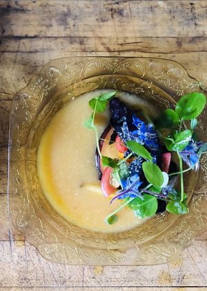 Heirloom tomato soup  at Local Vegan in Seattle