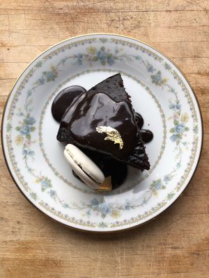 Theo chocolate cake  at Local Vegan in Seattle